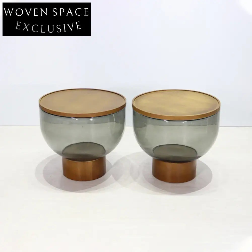 Modern Nordic Transparent Glass Round Sofa Side Table Set