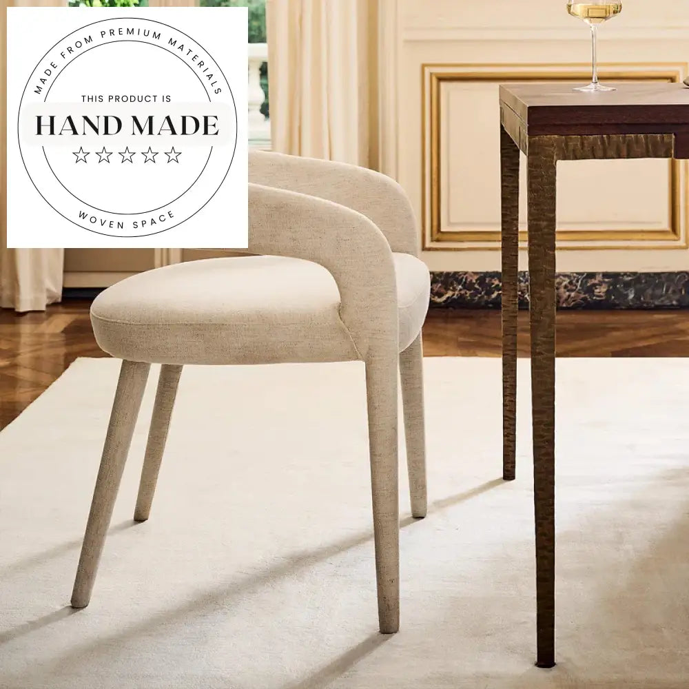 Modern Nordic Upholstered Performance Fabric Dining Armchair with Backrest