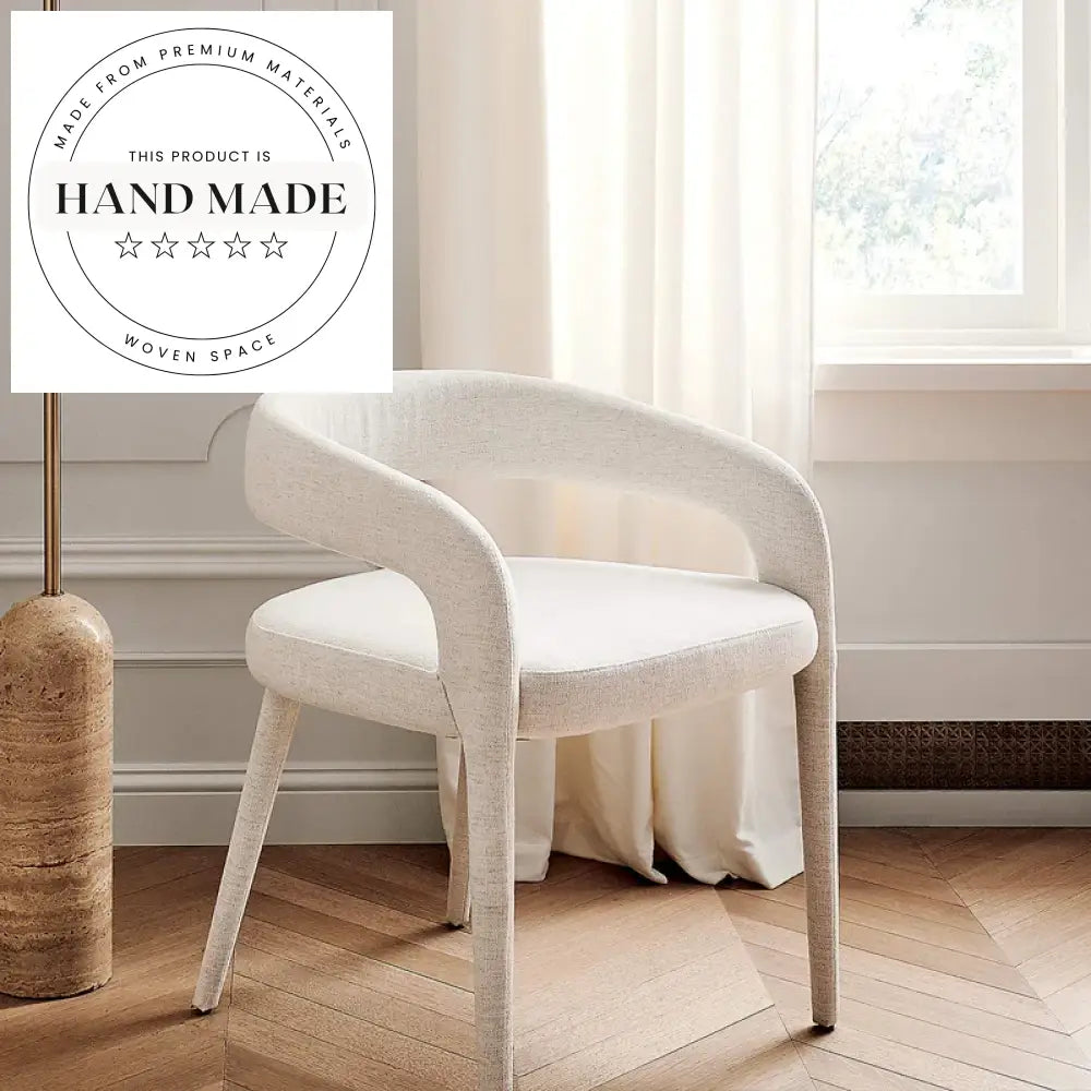 Modern Nordic Upholstered Performance Fabric Dining Armchair with Backrest