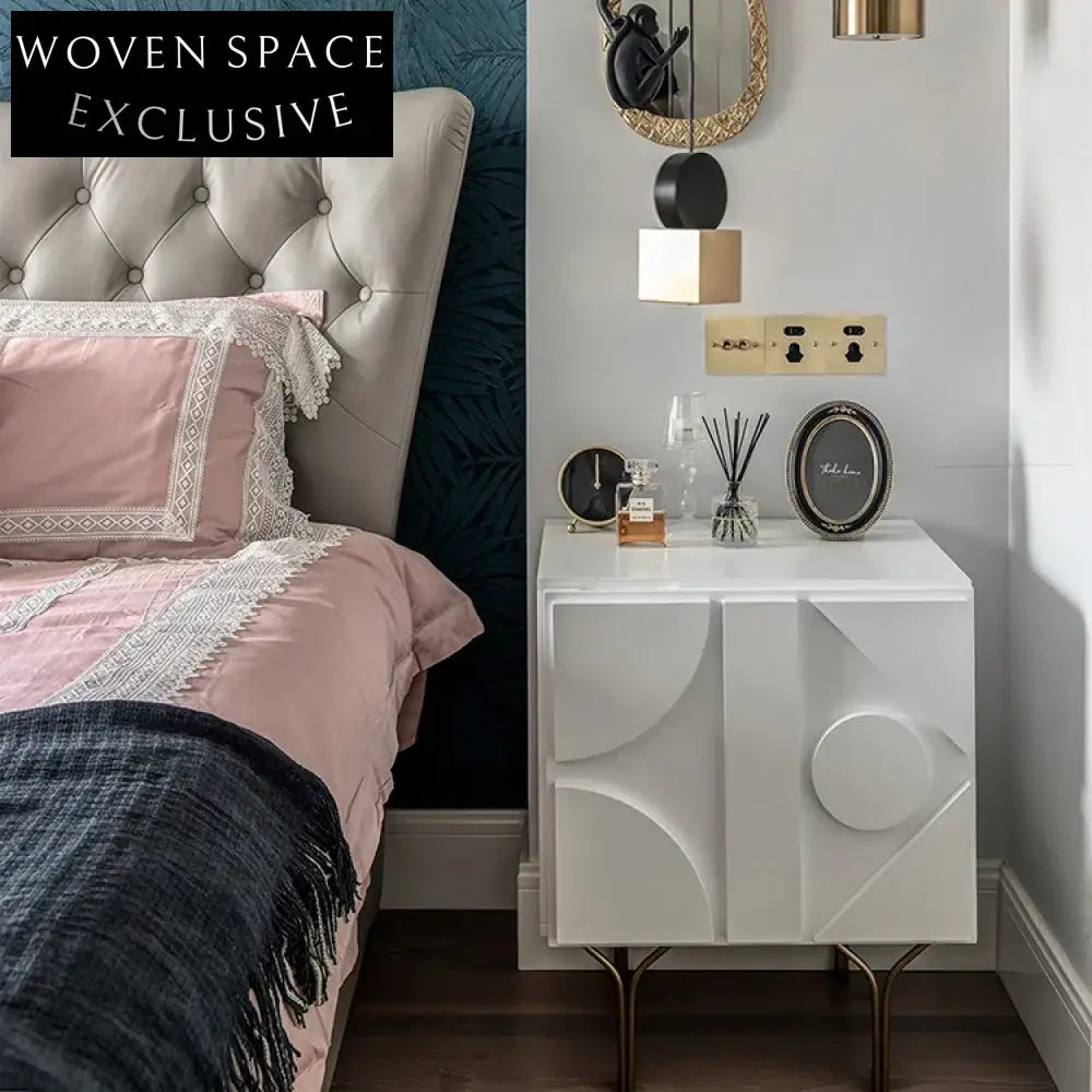 Modern Nordic White Plywood Storage Nightstand with Elegant Design for Bedroom