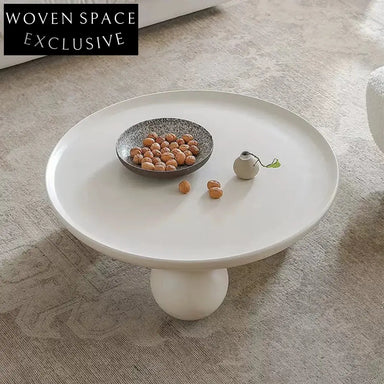 Modern Nordic White Round Solid Wood Living Room Coffee Table with Ball Legs