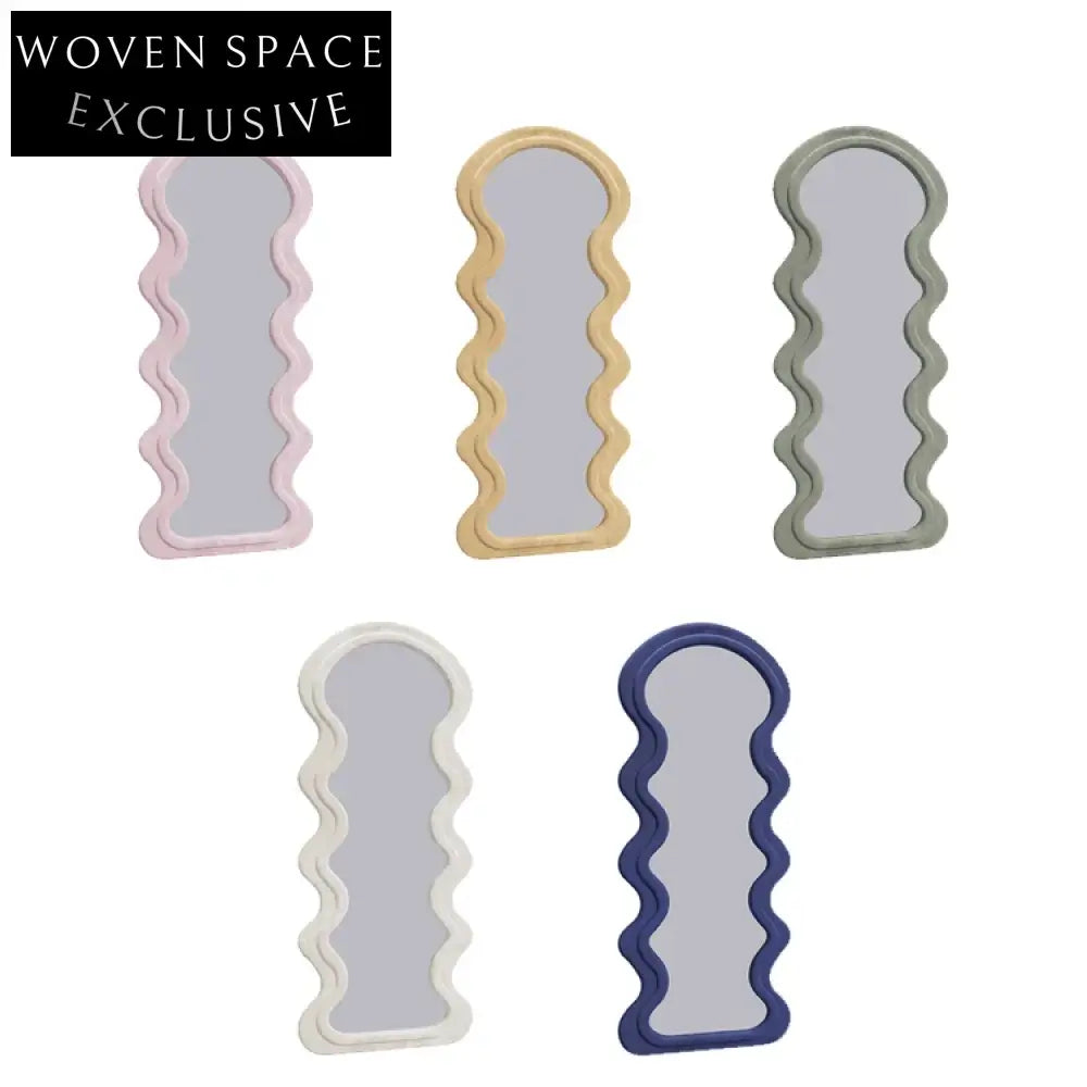 Modern Nordic White Wave Full Length Floor Mirror with Fabric Edge