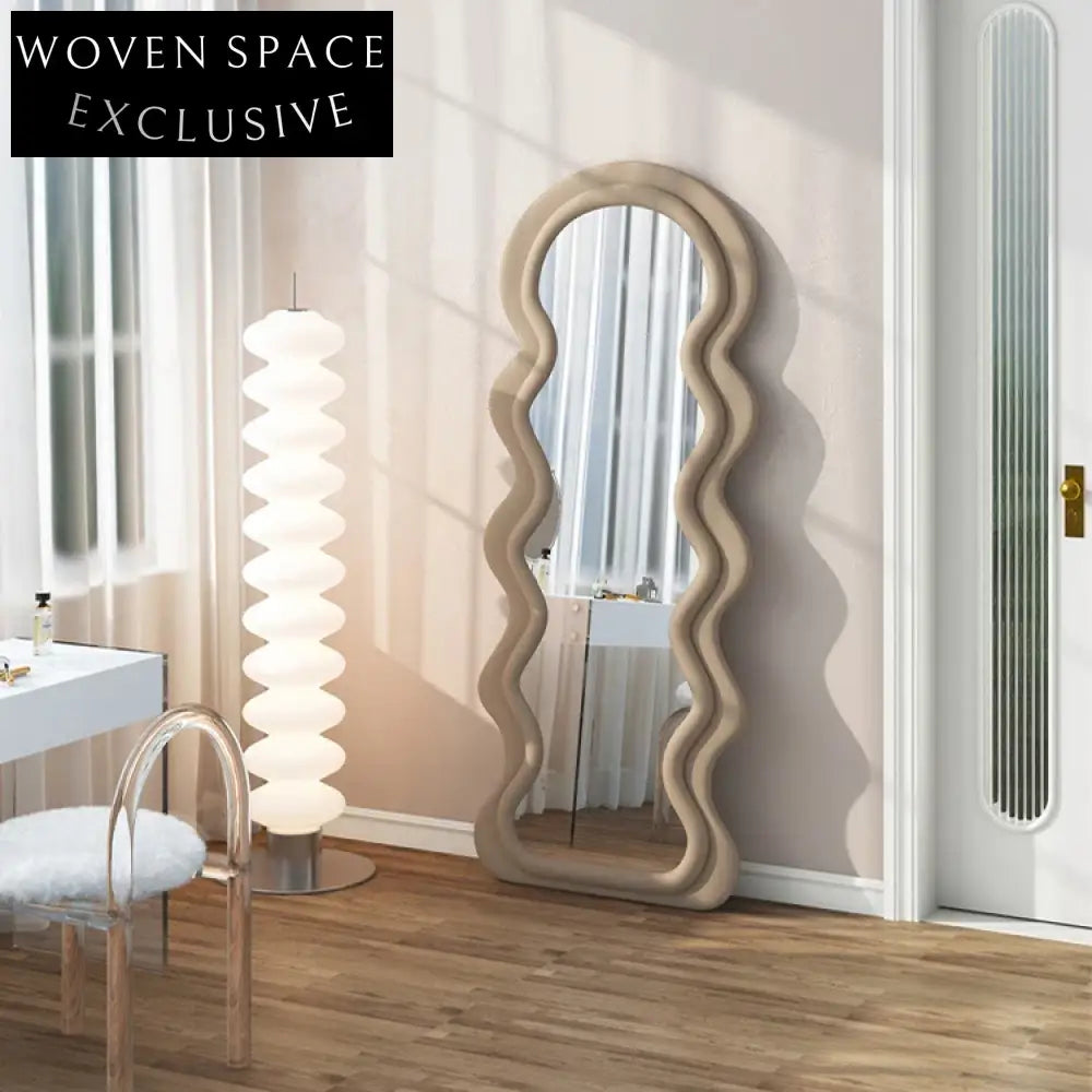 Modern Nordic White Wave Full Length Floor Mirror with Fabric Edge