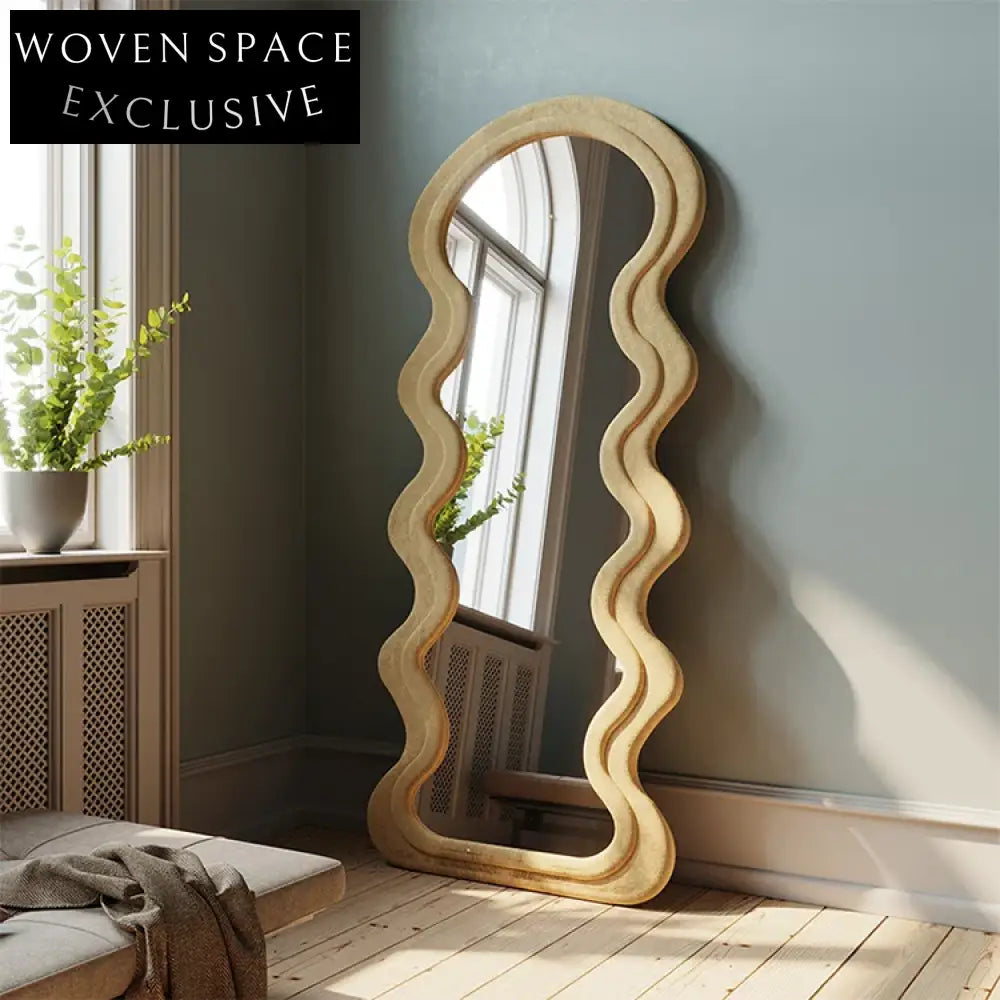 Modern Nordic White Wave Full Length Floor Mirror with Fabric Edge