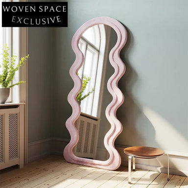 Modern Nordic White Wave Full Length Floor Mirror with Fabric Edge
