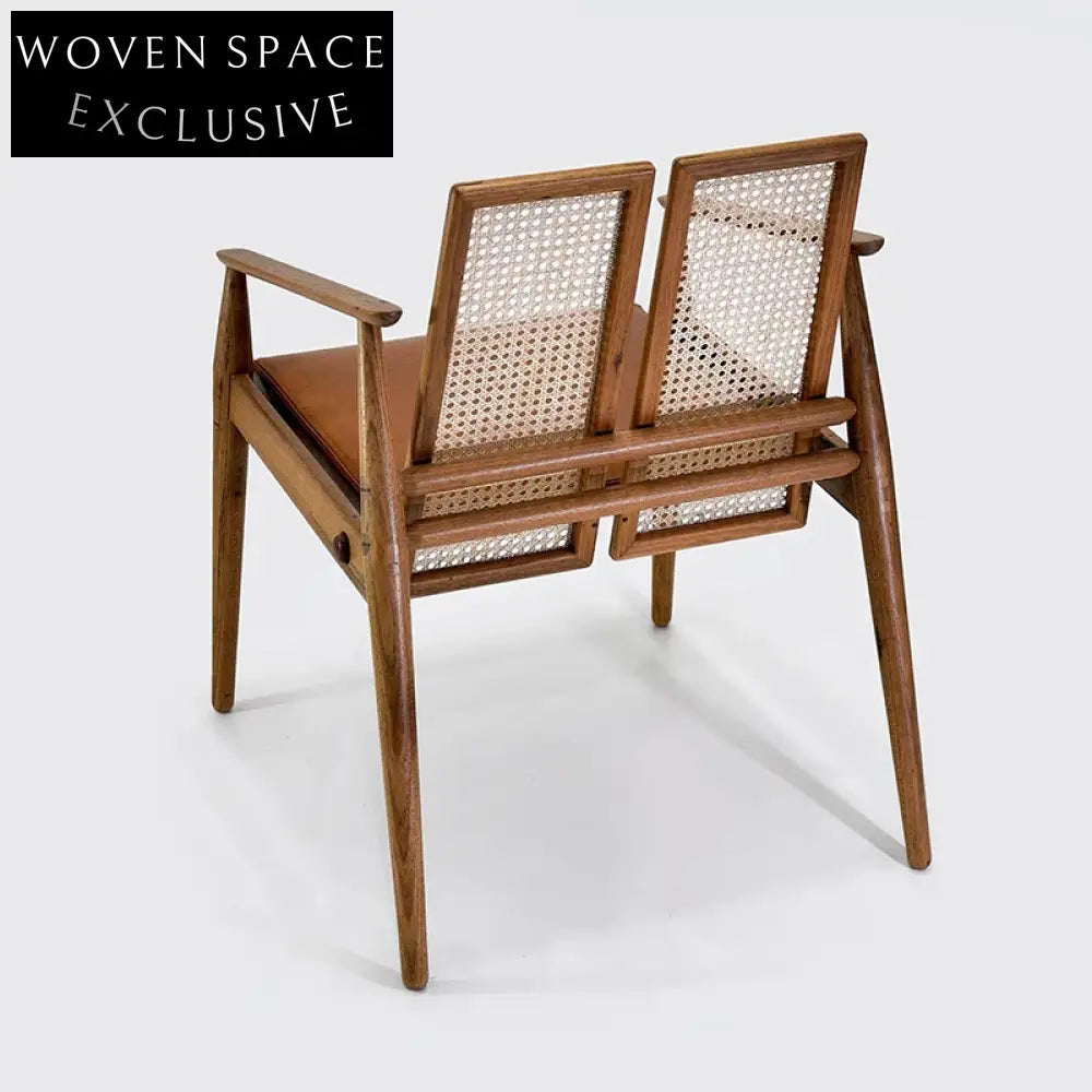 Modern Nordic Wood Rattan Leather Dining Chair for Home and Restaurant