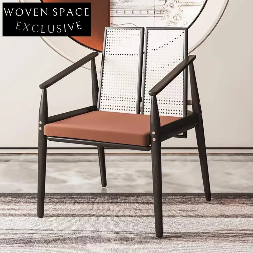 Modern Nordic Wood Rattan Leather Dining Chair for Home and Restaurant