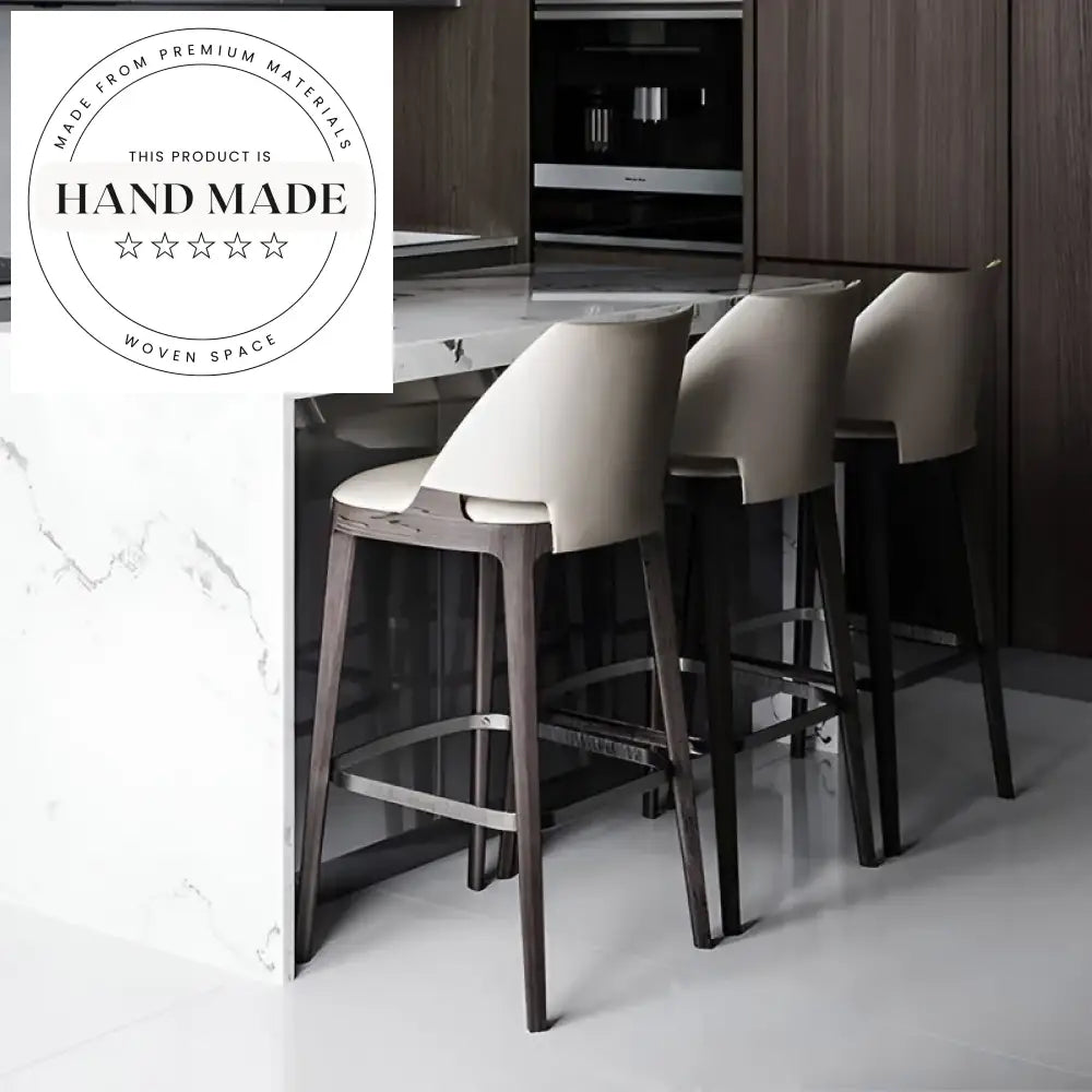 Modern Nordic Wooden Bar Stool, Orange Leather Counter Height Chair