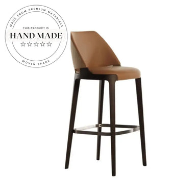 Modern Nordic Wooden Bar Stool, Orange Leather Counter Height Chair