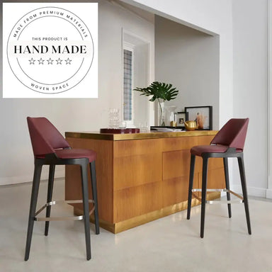 Modern Nordic Wooden Bar Stool, Orange Leather Counter Height Chair