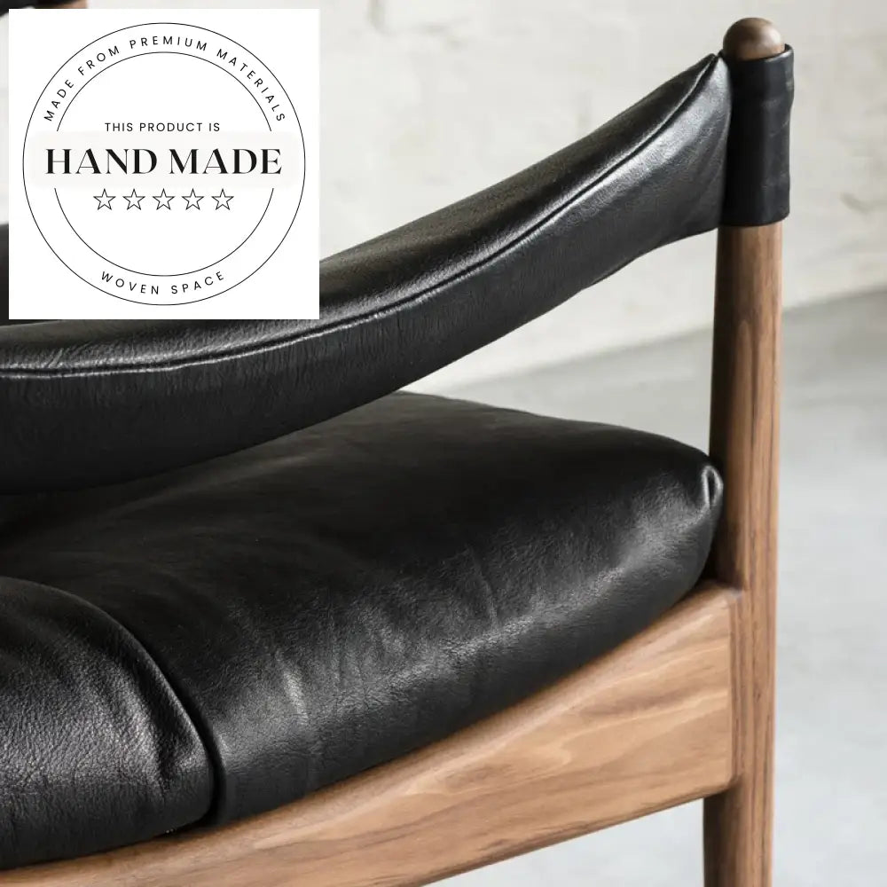 Modern Nordic Wooden Frame Living Room Accent Chair, Vintage Leather
