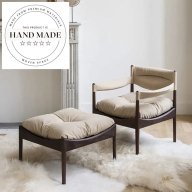 Modern Nordic Wooden Frame Living Room Accent Chair, Vintage Leather