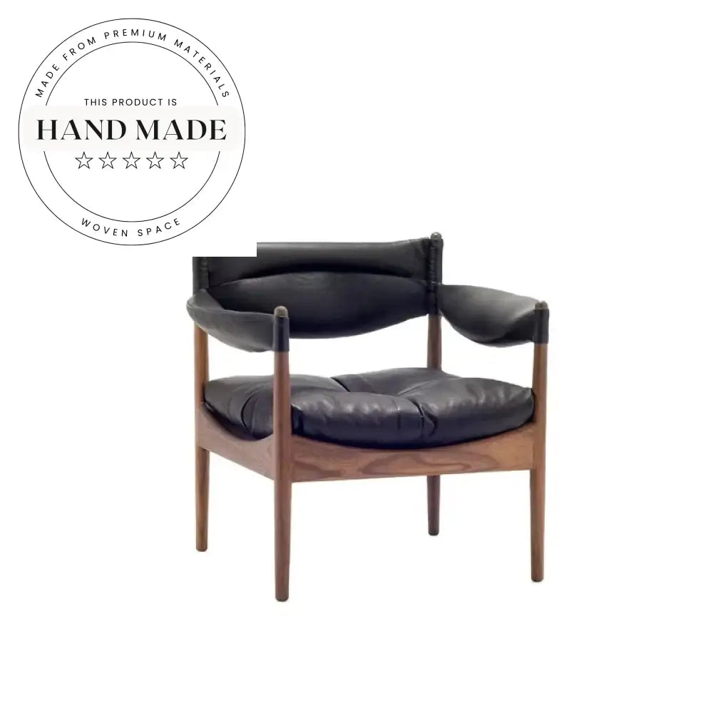 Modern Nordic Wooden Frame Living Room Accent Chair, Vintage Leather