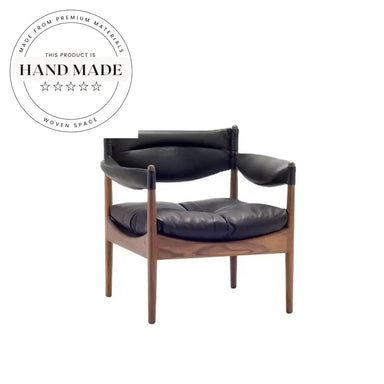 Modern Nordic Wooden Frame Living Room Accent Chair, Vintage Leather