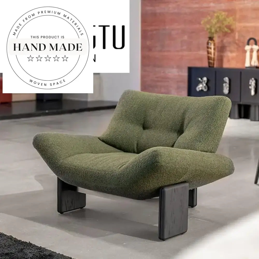 Modern Nordic Wooden Leisure Chair, Fabric Upholstered Living Room Armchair