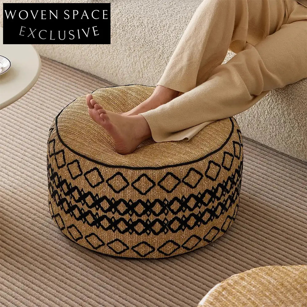 Modern Nordic Woven Rope Pouf Ottoman – Versatile Round Footstool Small Bench