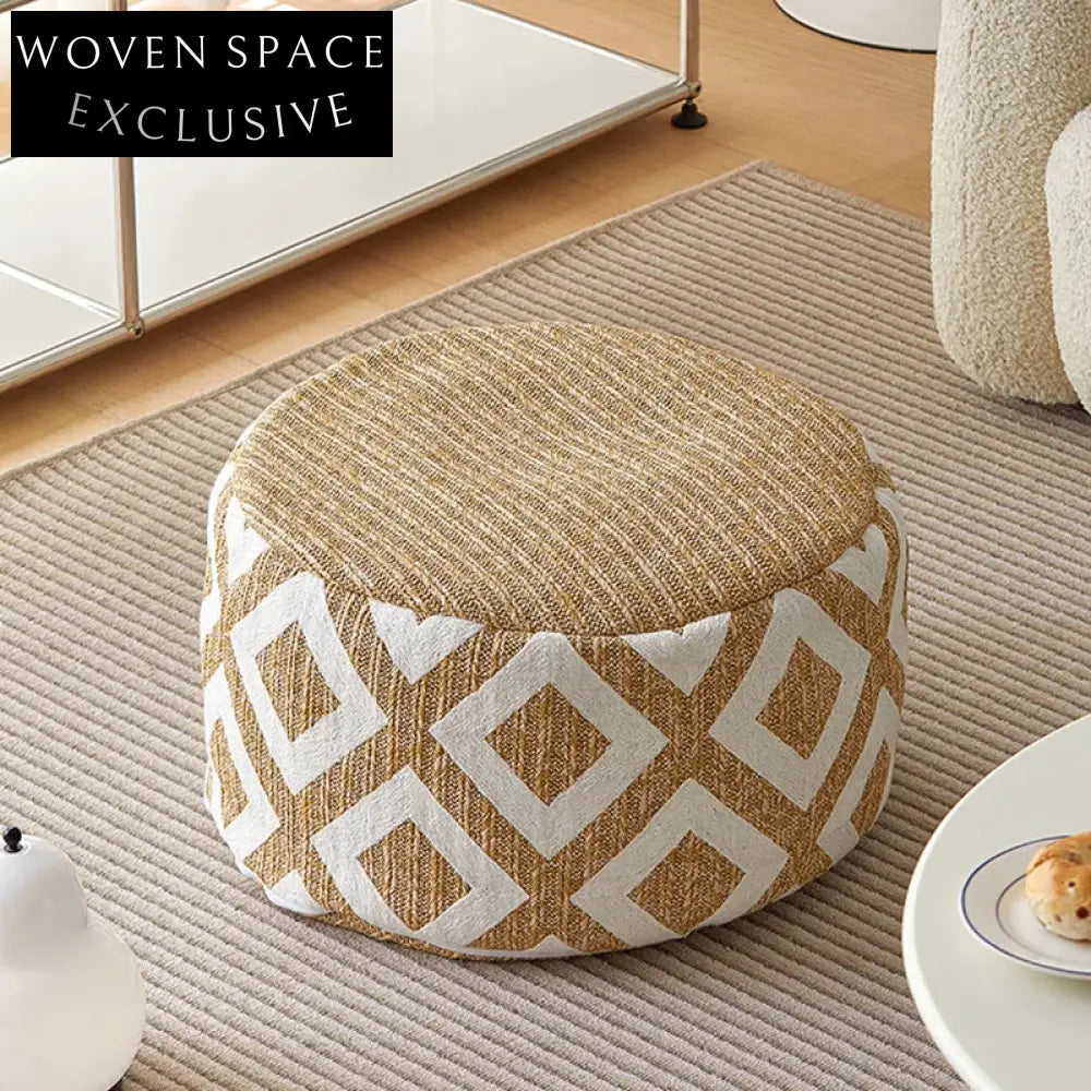 Modern Nordic Woven Rope Pouf Ottoman – Versatile Round Footstool Small Bench