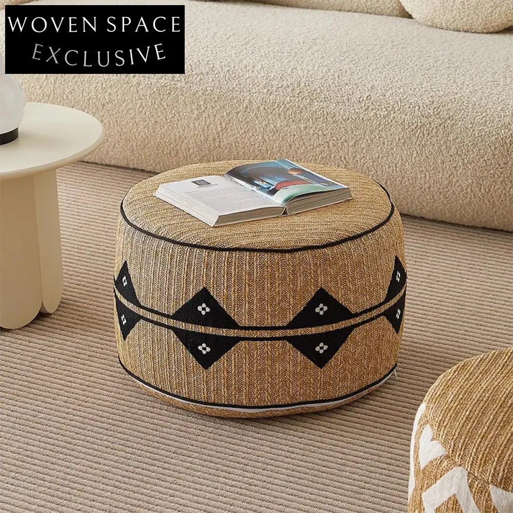 Modern Nordic Woven Rope Pouf Ottoman – Versatile Round Footstool Small Bench