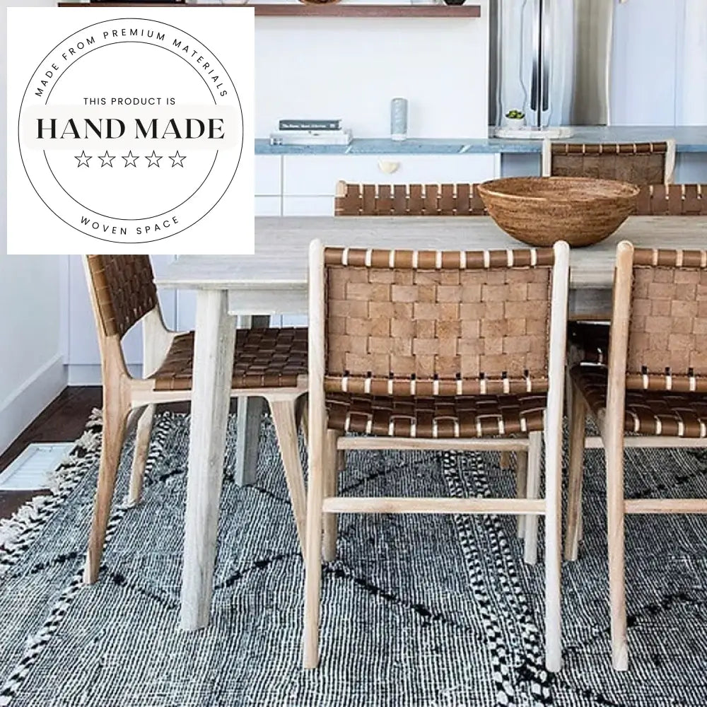 Modern Nordic Woven Saddle Leather Corsican Solid Wood Dining Chair