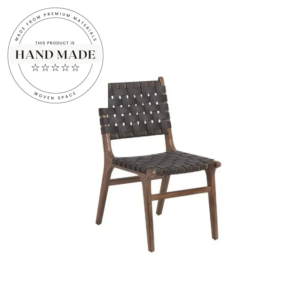 Modern Nordic Woven Saddle Leather Corsican Solid Wood Dining Chair