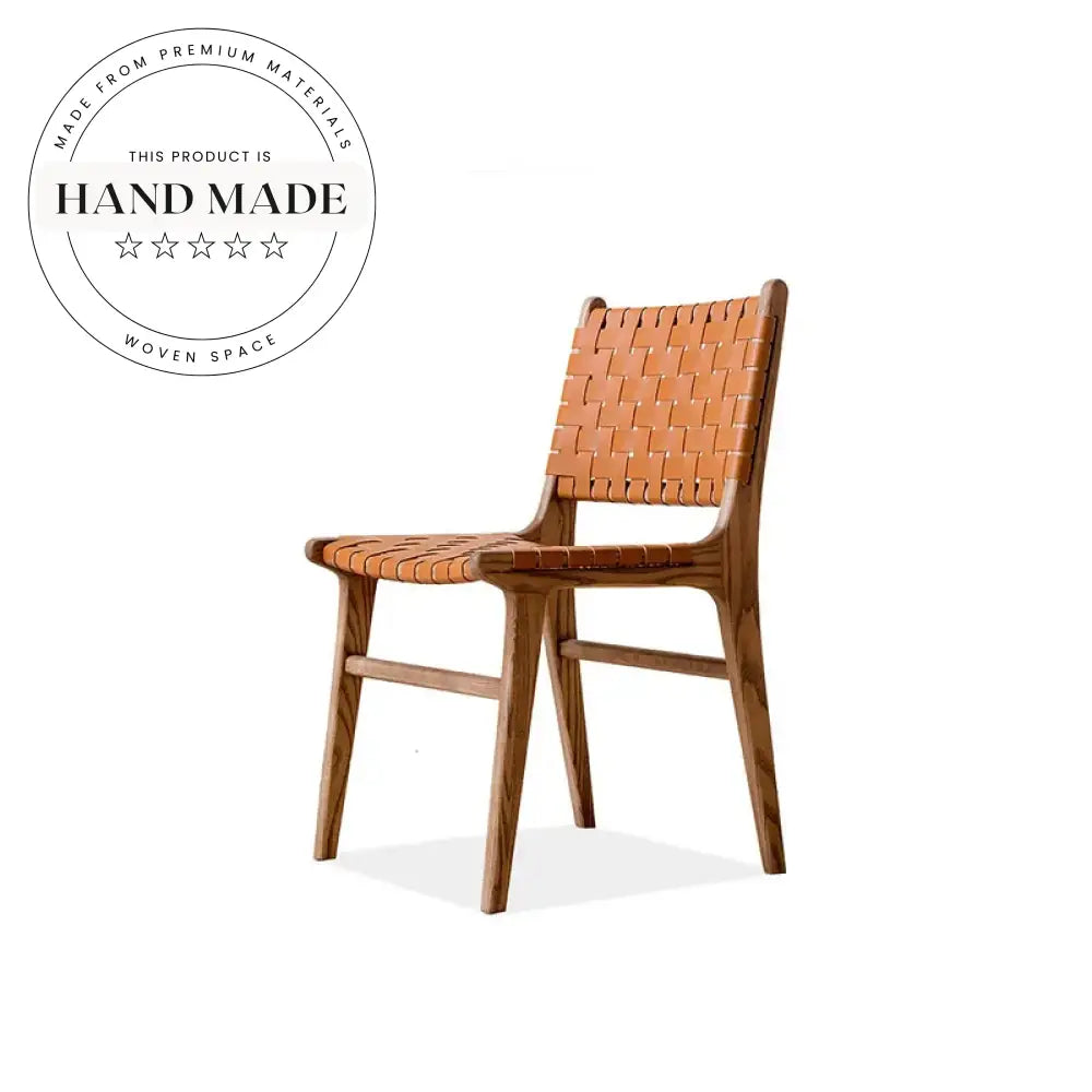 Modern Nordic Woven Saddle Leather Corsican Solid Wood Dining Chair