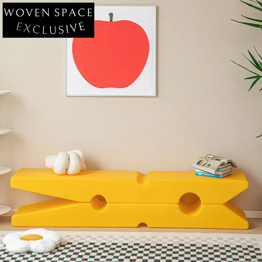 Modern Nordic Yellow Plastic Clip Shape Long Stool Bench