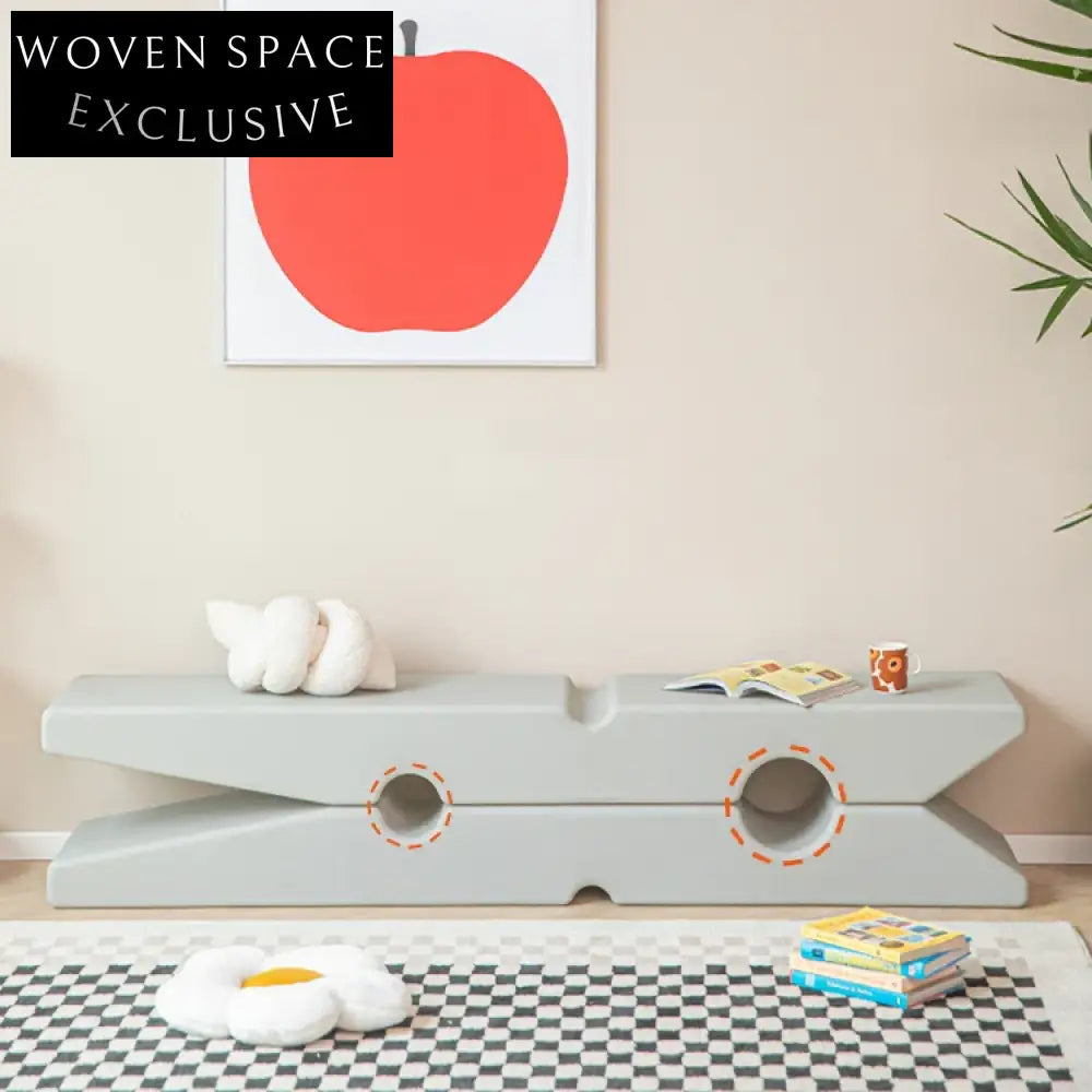 Modern Nordic Yellow Plastic Clip Shape Long Stool Bench