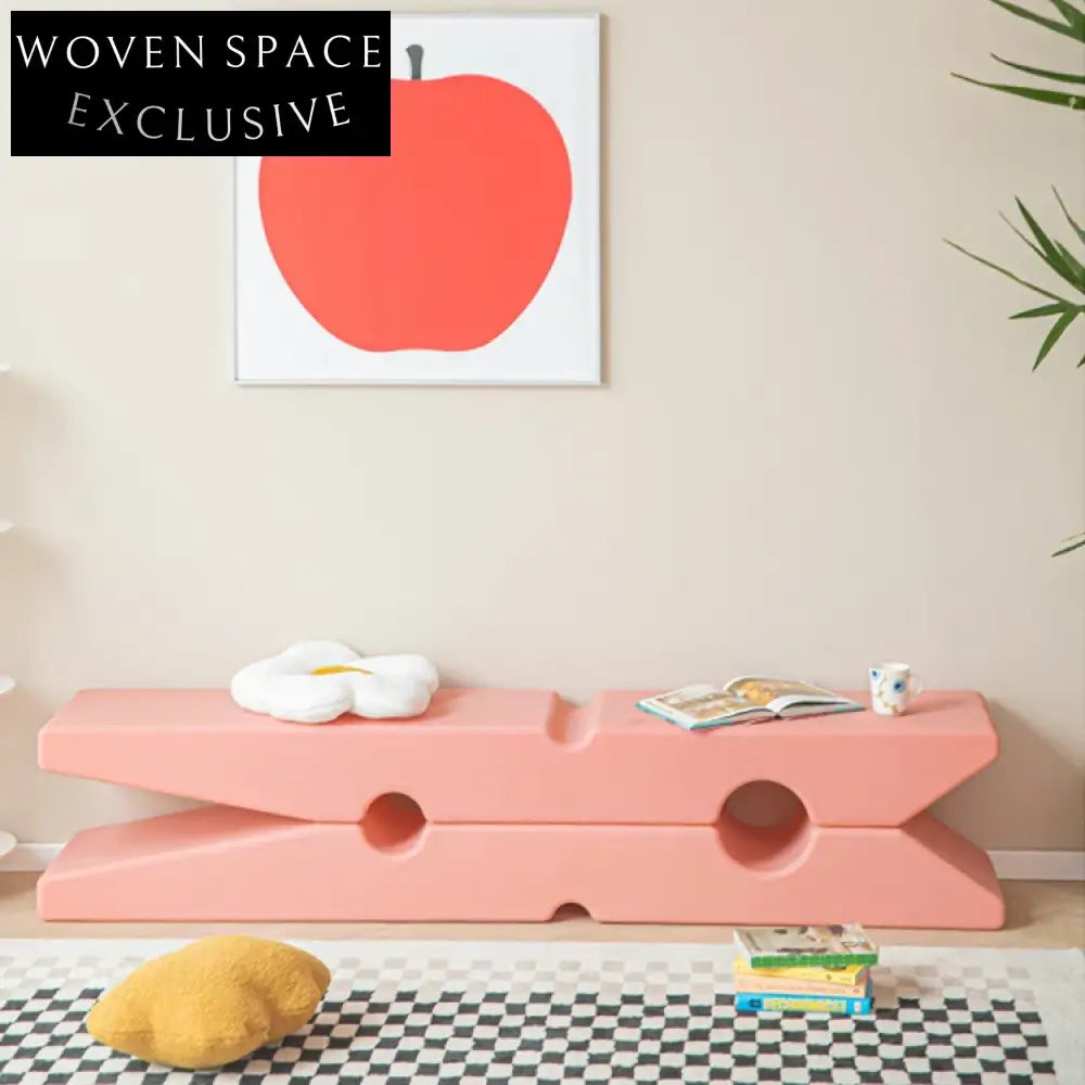 Modern Nordic Yellow Plastic Clip Shape Long Stool Bench