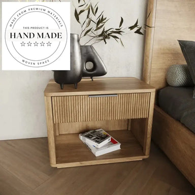 Modern Oak 1-Drawer Mirrored Finish Nordic Storage Bedside Table