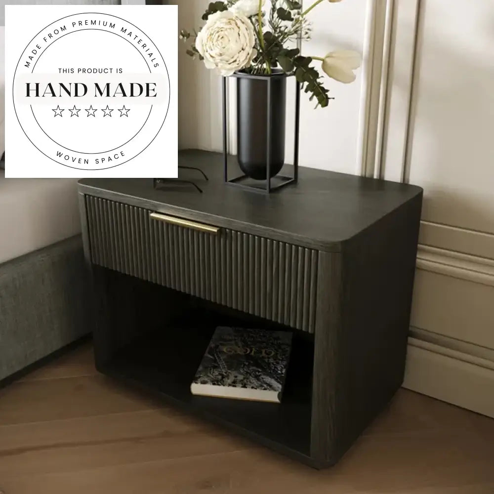 Modern Oak 1-Drawer Mirrored Finish Nordic Storage Bedside Table