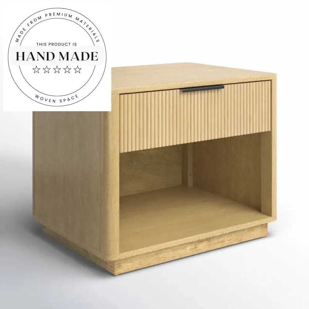 Modern Oak 1-Drawer Mirrored Finish Nordic Storage Bedside Table