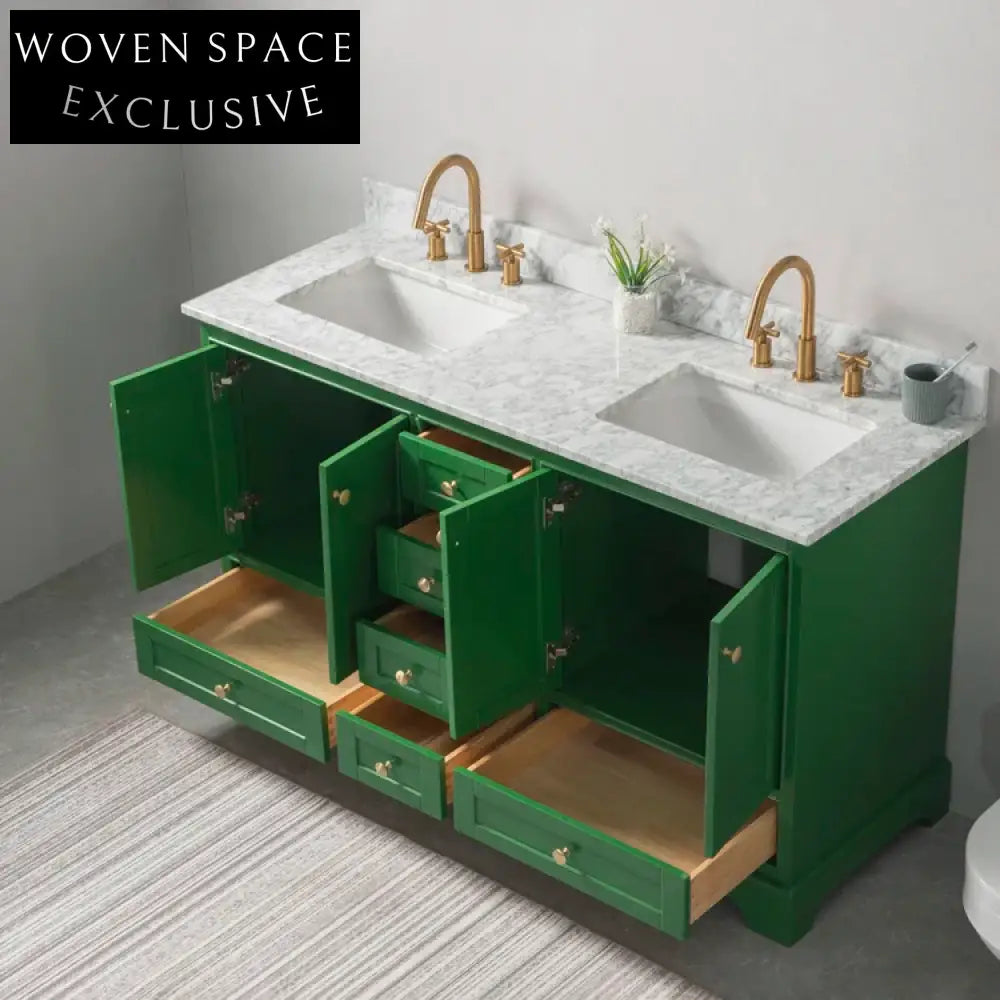 Modern Oak Solid Wood Bathroom Vanity, Marble Countertop, Under-mount Sink, Mirror Cabinet