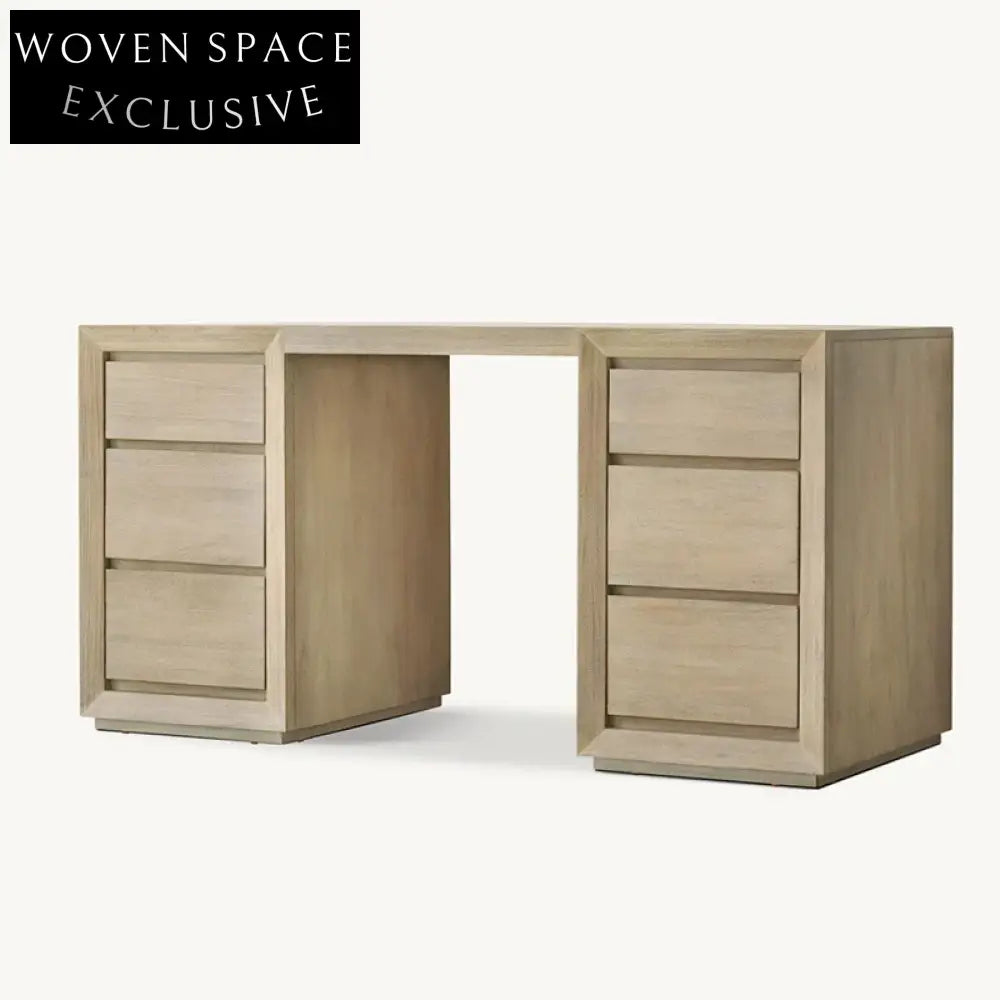 Modern Oak Solid Wood Dressing Table, Storage Drawers, Home Office Vanity Desk