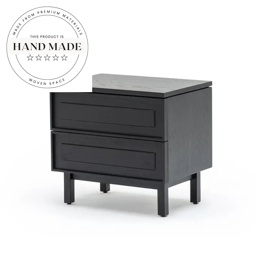 Modern Oak Wood Bedside Table with Travertine Marble Nightstand