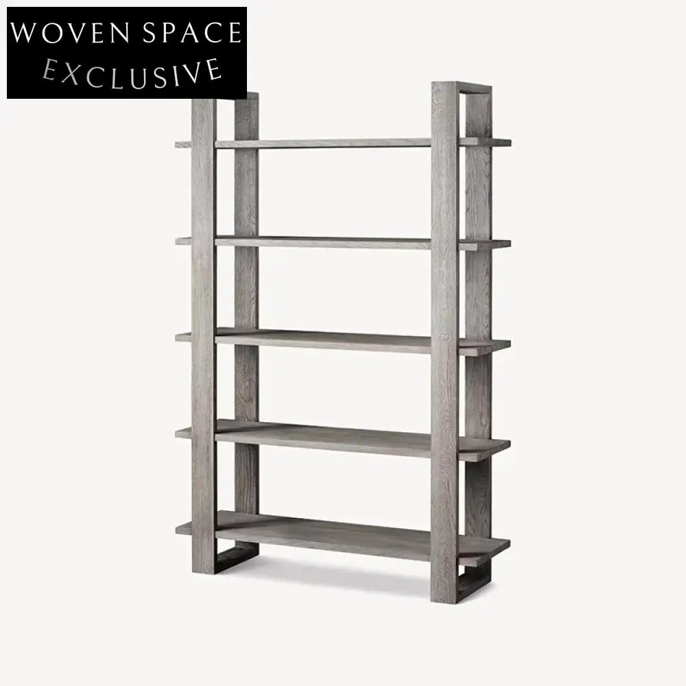 Modern Oak Wood Display Cabinet with Stainless Steel Accents