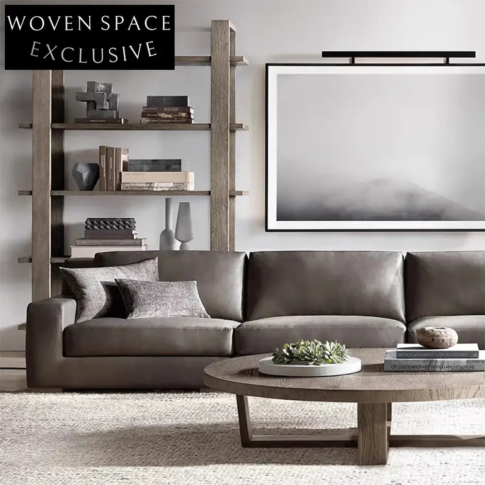 Modern Oak Wood Display Cabinet with Stainless Steel Accents