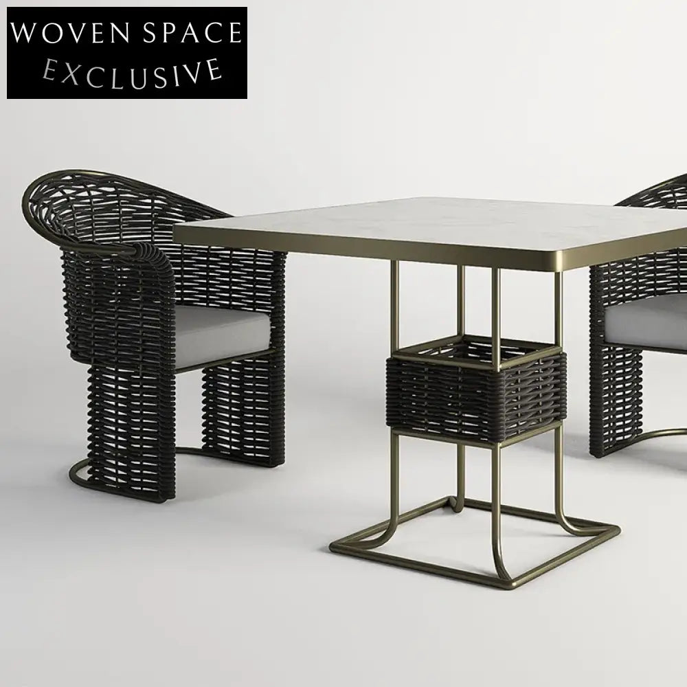 Modern Outdoor Dining Set with Rope Chairs & Aluminum Frame Table