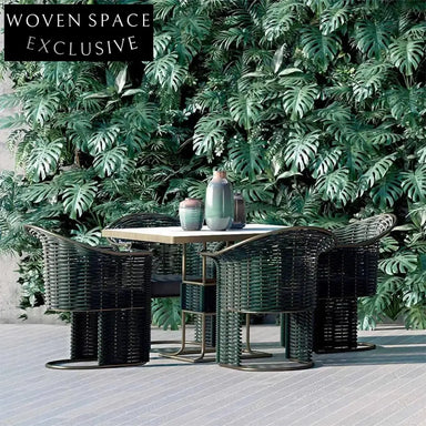 Modern Outdoor Dining Set with Rope Chairs & Aluminum Frame Table