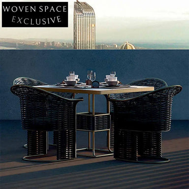 Modern Outdoor Dining Set with Rope Chairs & Aluminum Frame Table