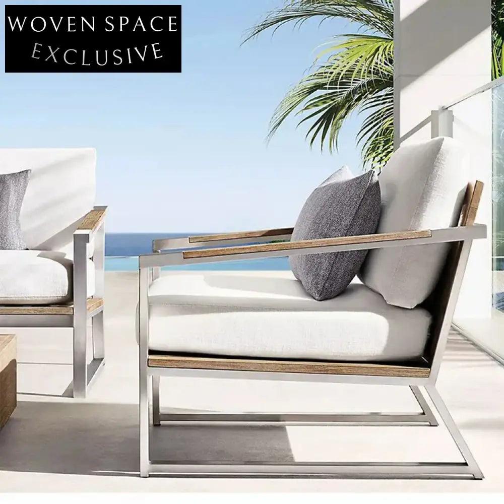 Modern Outdoor Modular Sofa Set with Teak Coffee Table & Aluminum Frame