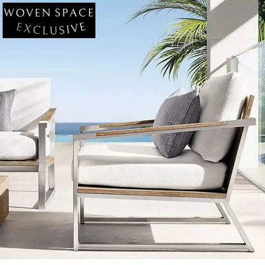 Modern Outdoor Modular Sofa Set with Teak Coffee Table & Aluminum Frame