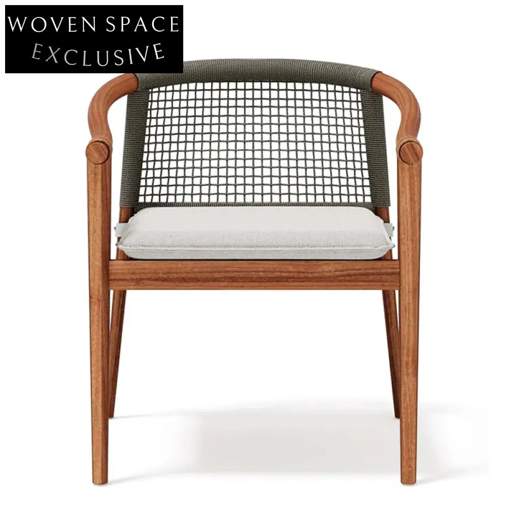 Modern Outdoor Patio Dining Chair, Waterproof Teak Wood Rope Lounge Seating