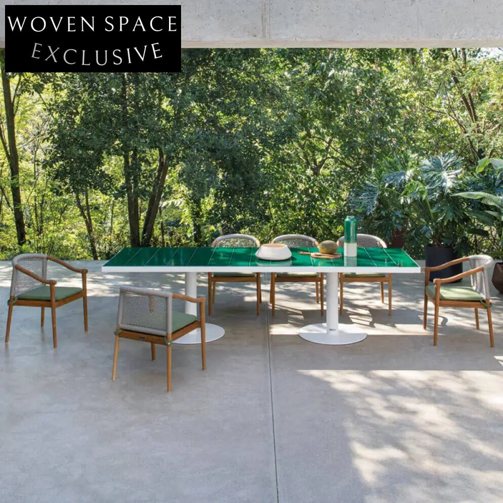 Modern Outdoor Patio Dining Chair, Waterproof Teak Wood Rope Lounge Seating