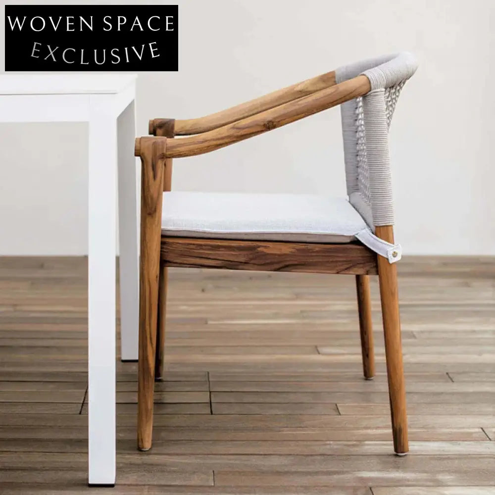 Modern Outdoor Patio Dining Chair, Waterproof Teak Wood Rope Lounge Seating