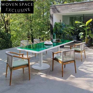 Modern Outdoor Patio Dining Chair, Waterproof Teak Wood Rope Lounge Seating