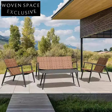 Modern Outdoor Patio Sofa Set: Aluminum Wicker Rattan Armchairs & Coffee Table