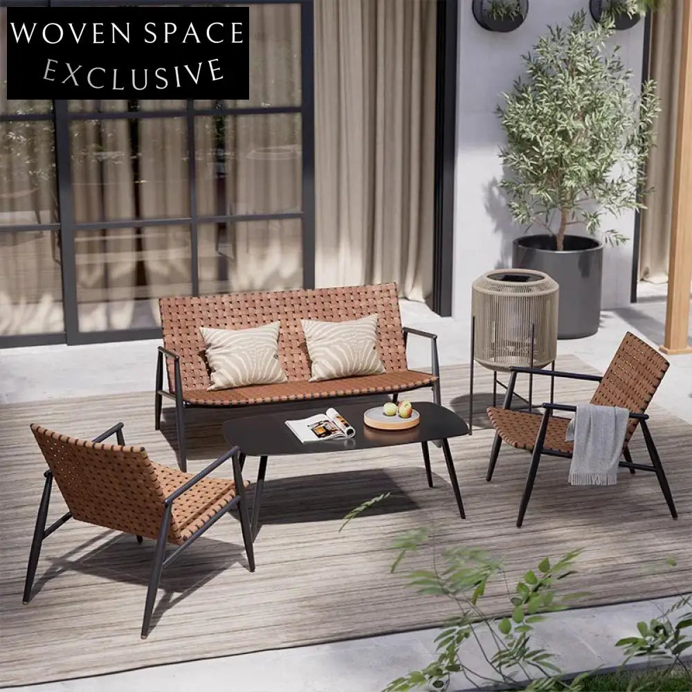 Modern Outdoor Patio Sofa Set: Aluminum Wicker Rattan Armchairs & Coffee Table