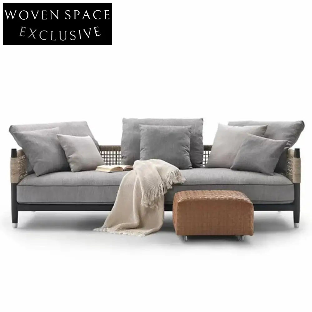 Modern Outdoor Rope Teak Wood Lounge Sofa Set for Garden Patio Beach