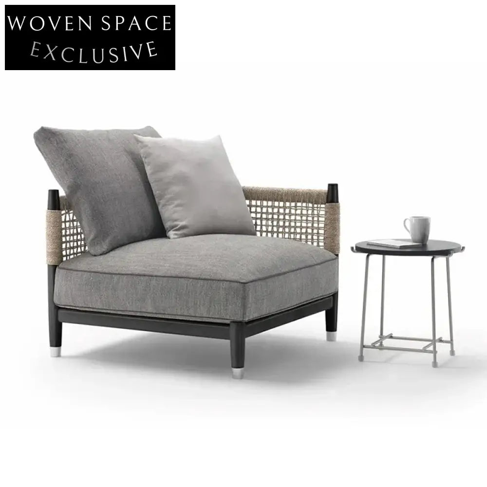 Modern Outdoor Rope Teak Wood Lounge Sofa Set for Garden Patio Beach