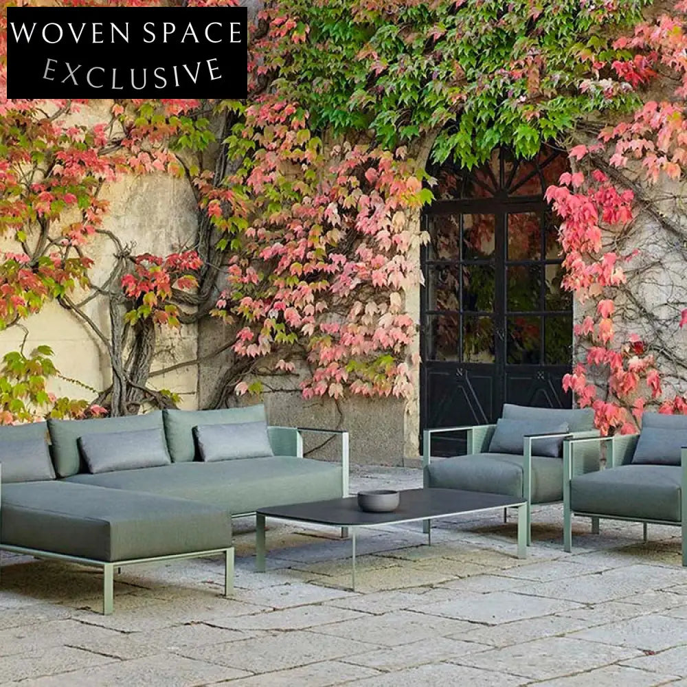 Modern Outdoor Sectional Sofa Set with Rope Details, Aluminum Frame